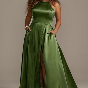 David's Bridal Size 19 Slit Gown Green